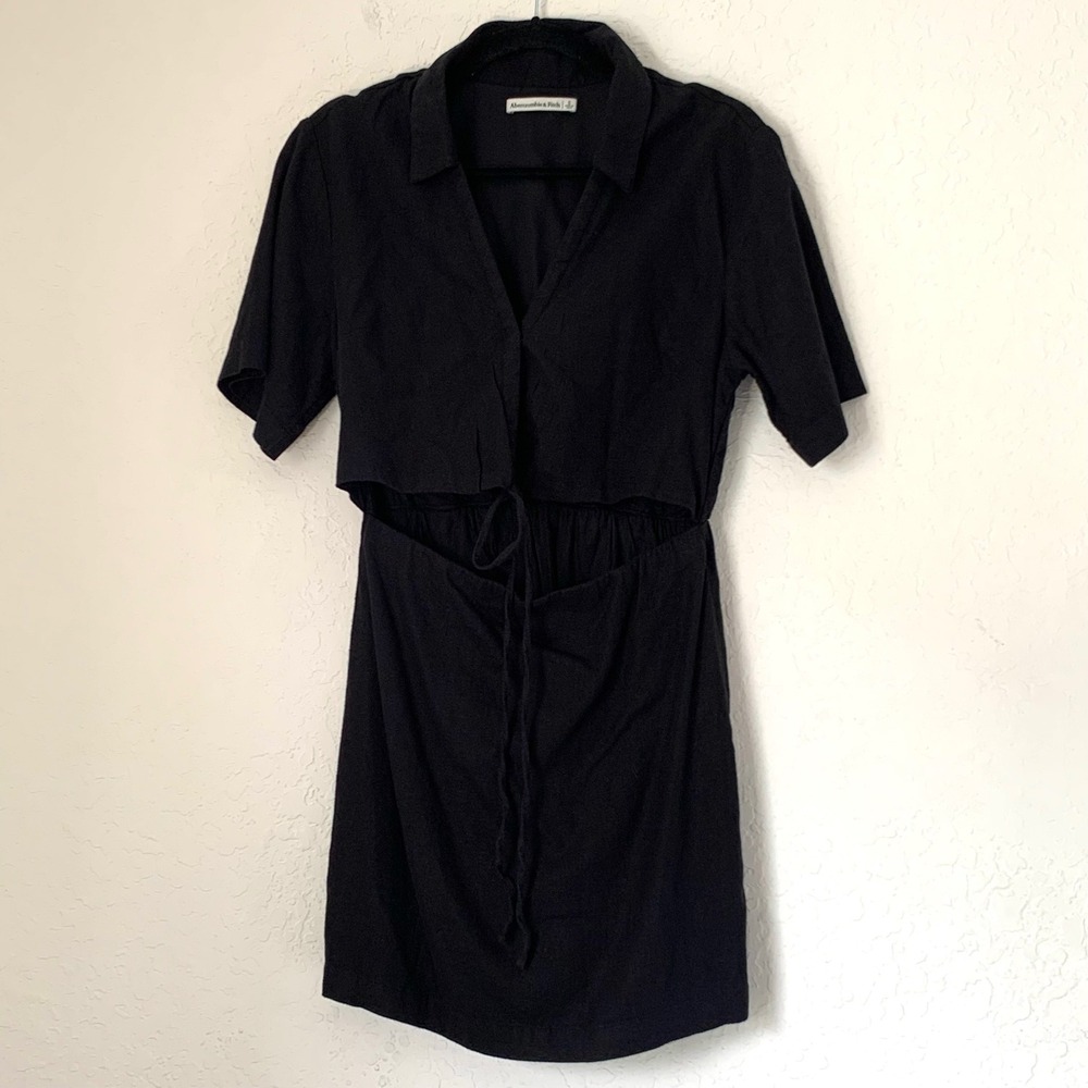 Abercrombie Fitch Mini Dress Women S Black Cutout Linen Blend Edgy Chic